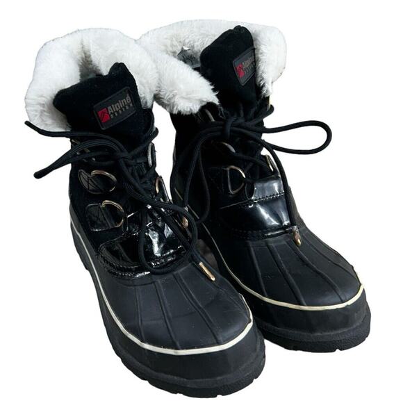 Alpine Design Black Leather Duck Boots Women’s Sz 9 Winter 7068-BLK Aspen Fur - Picture 3 of 12
